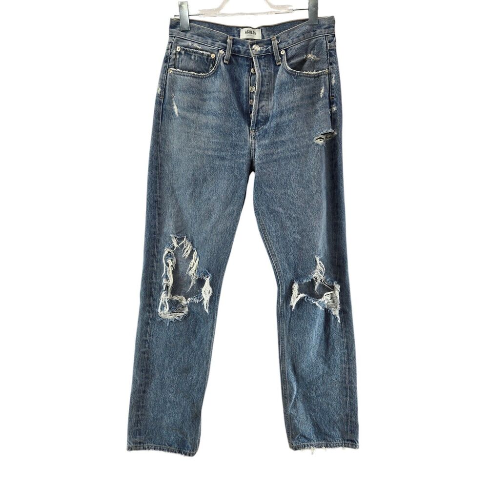 Agolde 90's Jeans Womens 27 High Rise Straight Leg Crop‎ Distressed Busted Knee